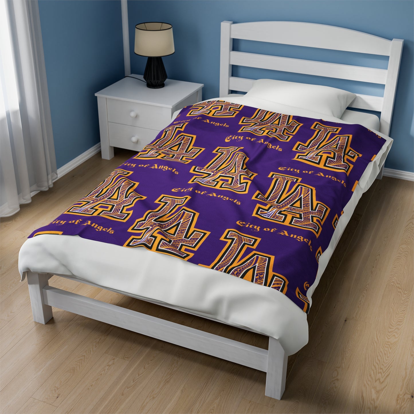 LA TRIBAL Velveteen Plush Blanket, Purple Lakers Dodgers Mix