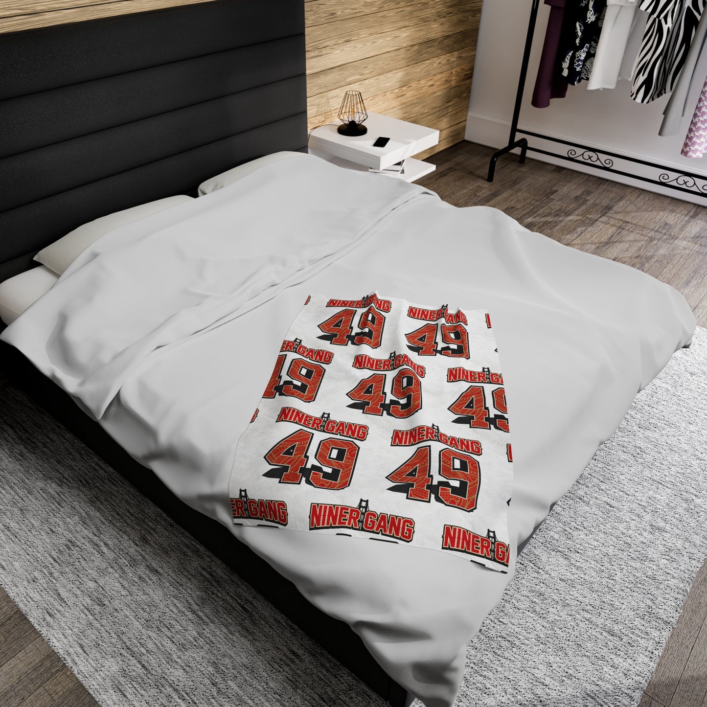 NINERGANG Velveteen Plush Blanket, White Niner Gang Design