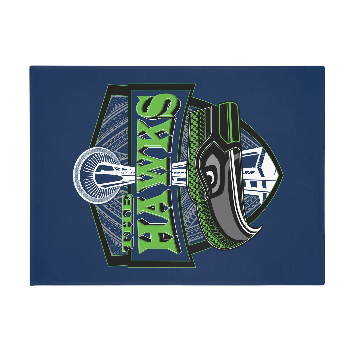 THE HAWKS Plush Fleece Blanket, Navy Tribal Hawks Design