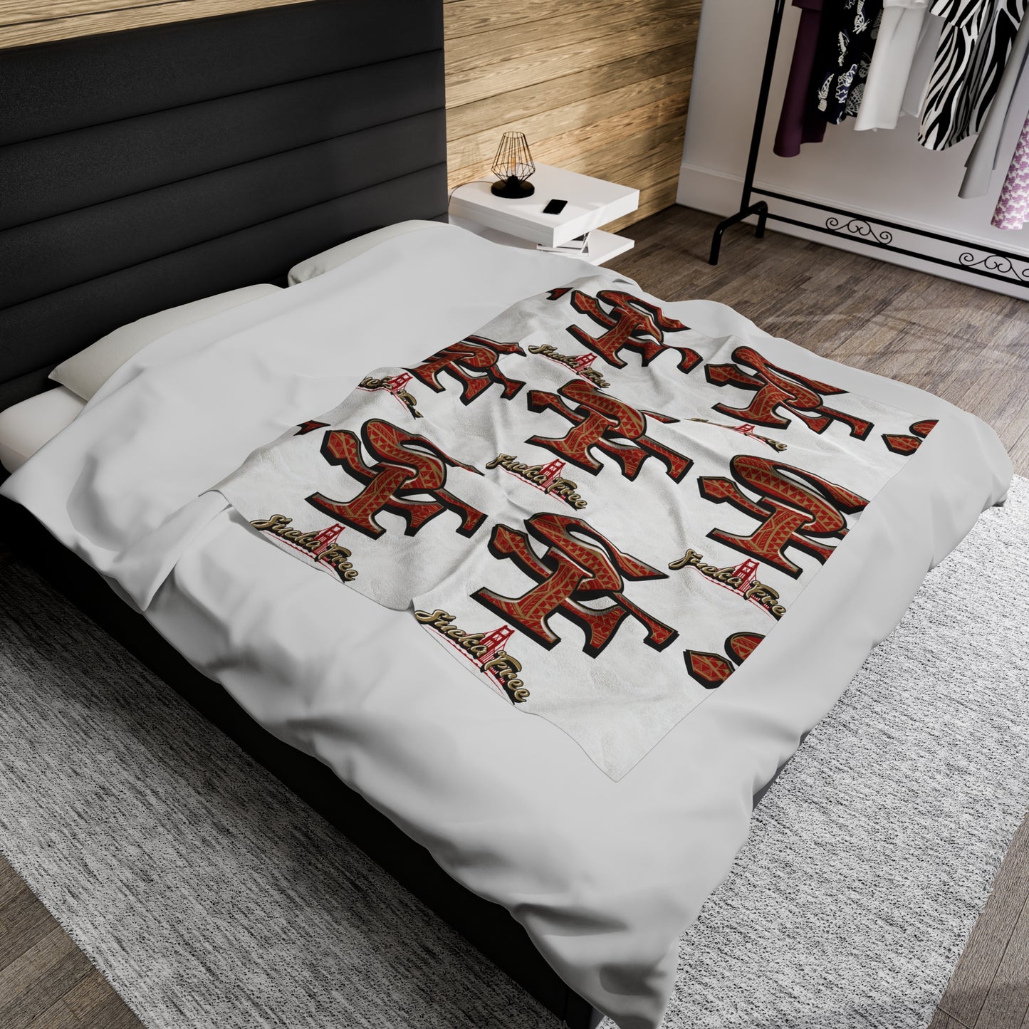 SF SUCKA FREE Velveteen Plush Blanket, White Urban SF Tribal