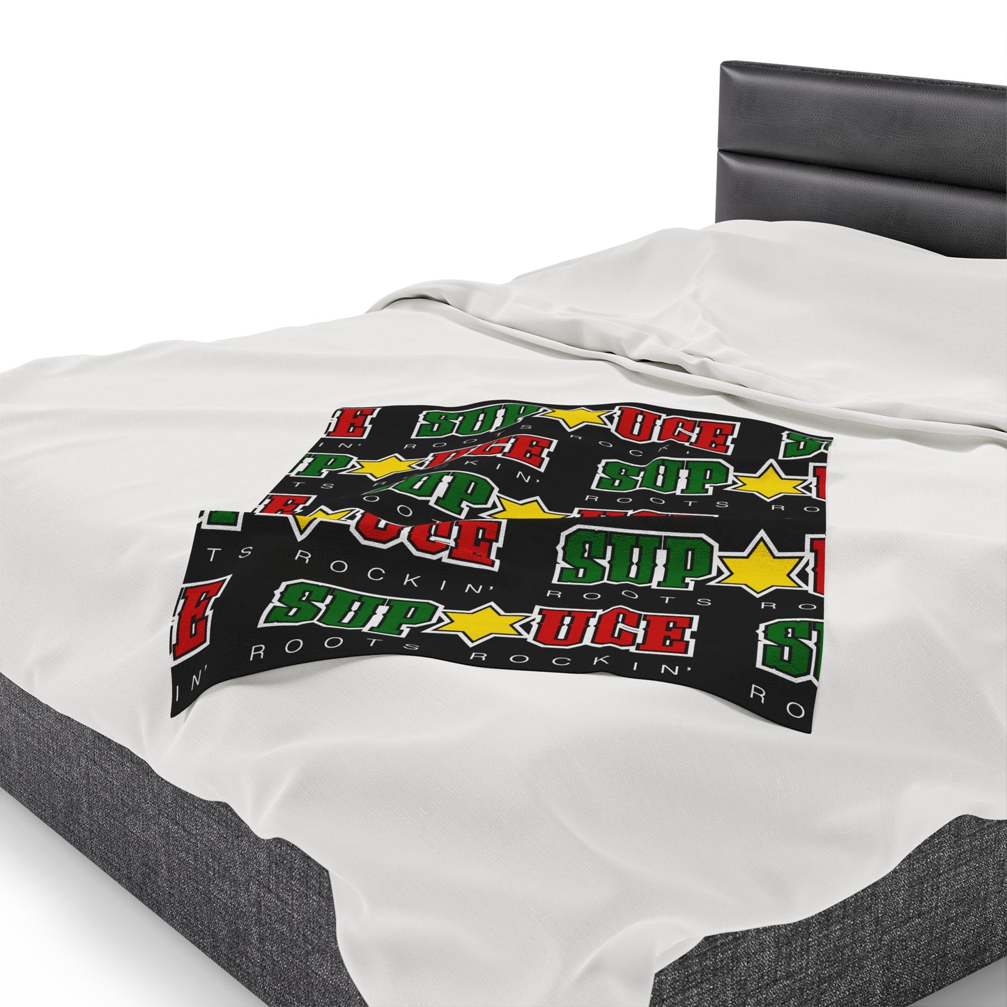 SUP UCE ROOTS Velveteen Plush Blanket, Black Sup Uce Reggae Colors