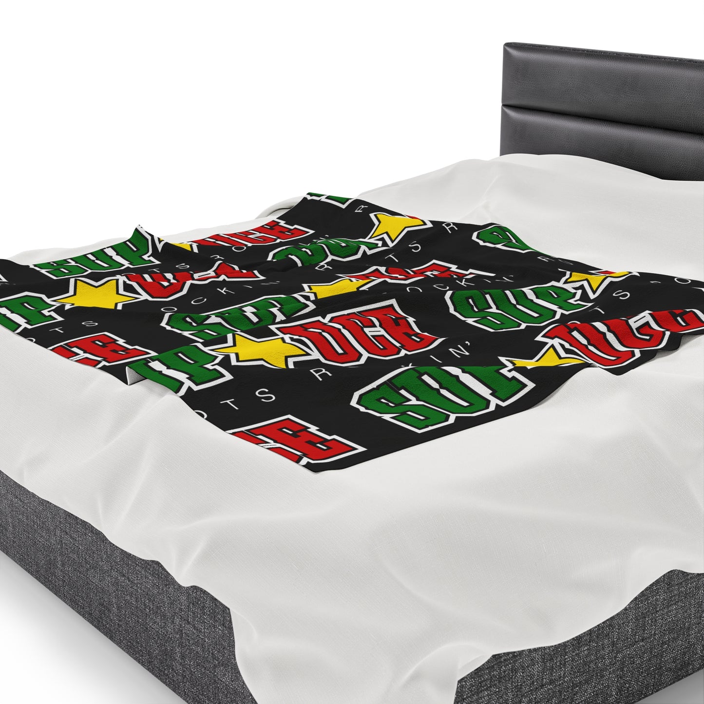 SUP UCE ROOTS Velveteen Plush Blanket, Black Sup Uce Reggae Colors