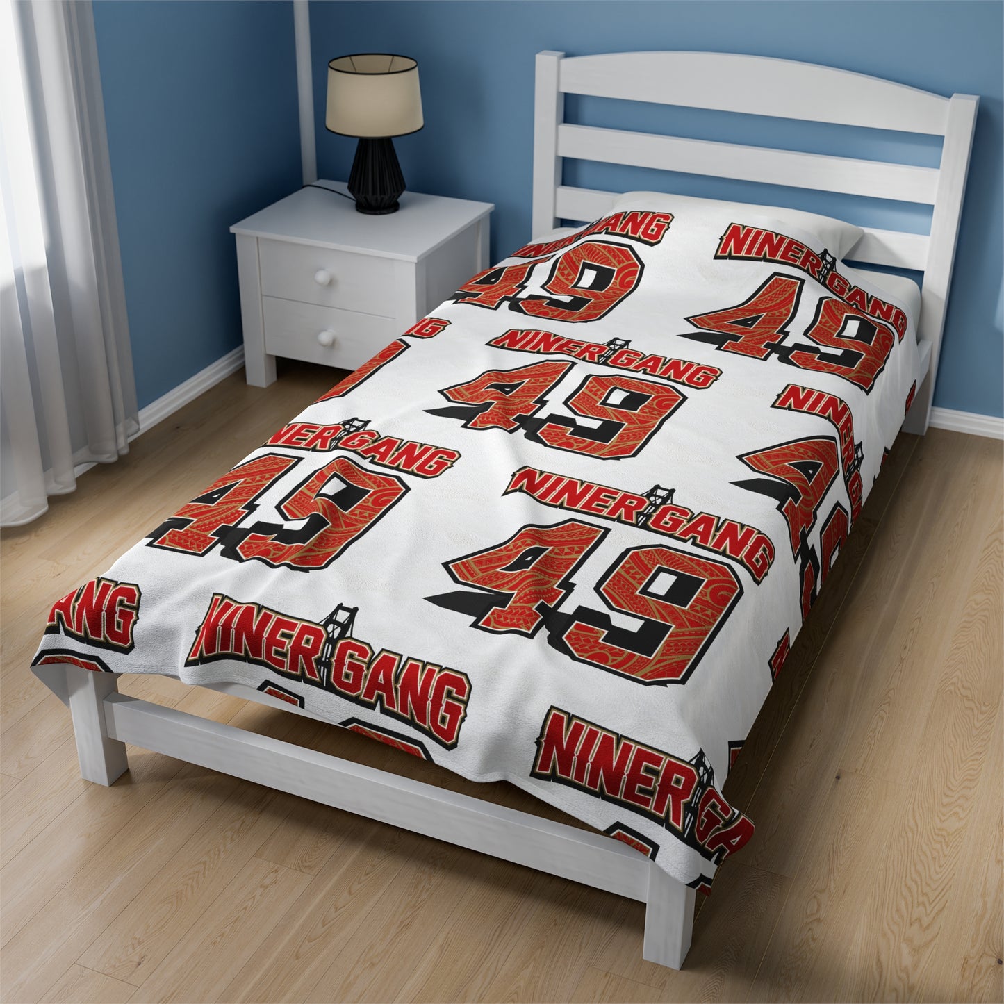 NINERGANG Velveteen Plush Blanket, White Niner Gang Design