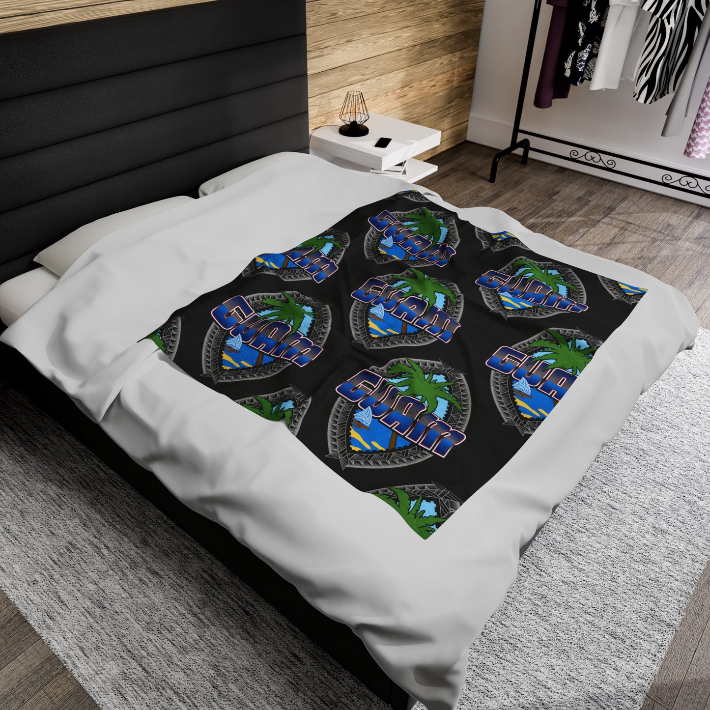 GUAM TRIBAL SEAL Velveteen Plush Blanket, Black Custom Guam Seal