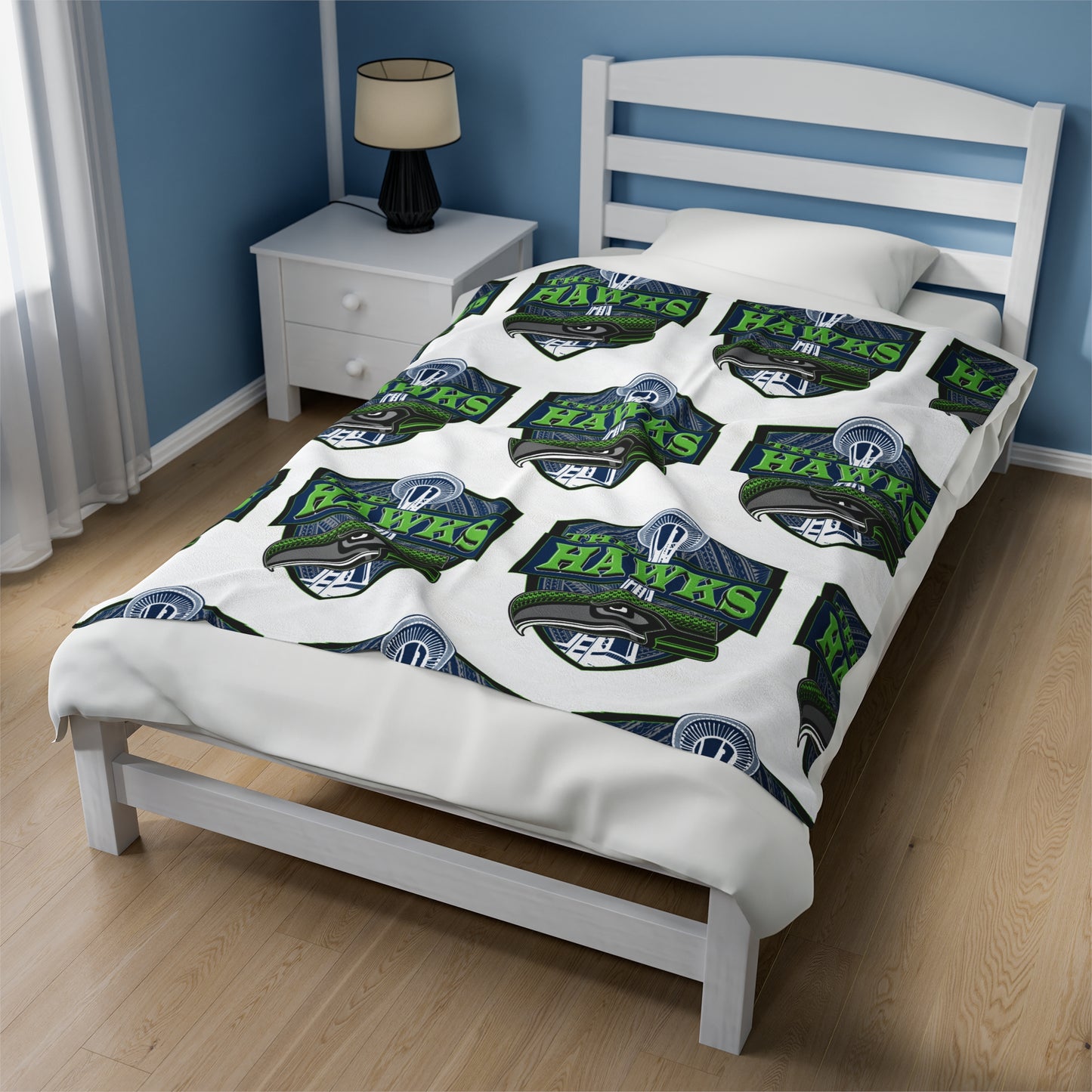 THE HAWKS Velveteen Plush Blanket, White Hawks Custom Tribal