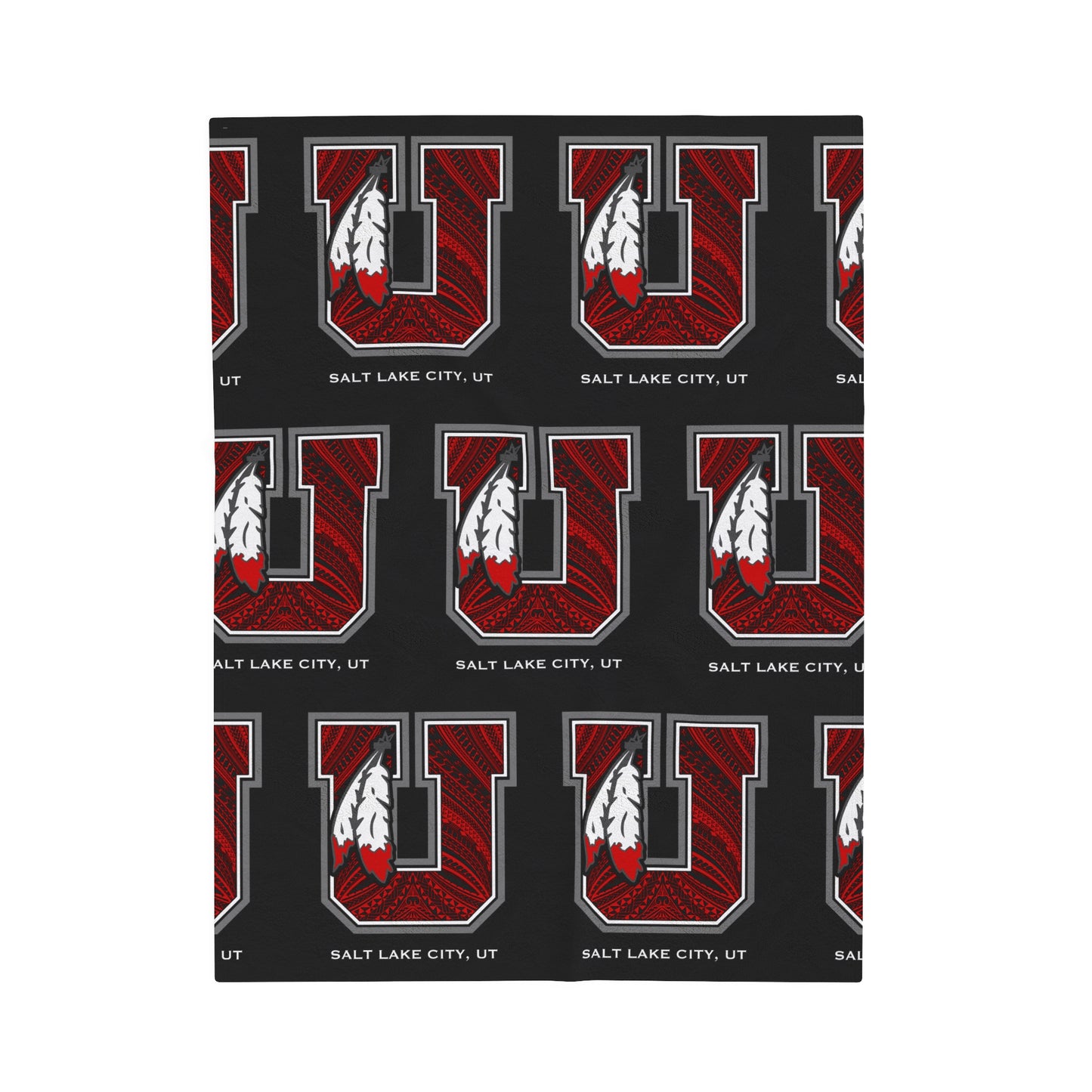 UTES TRIBAL Velveteen Plush Blanket, Black Utah Blackout Design