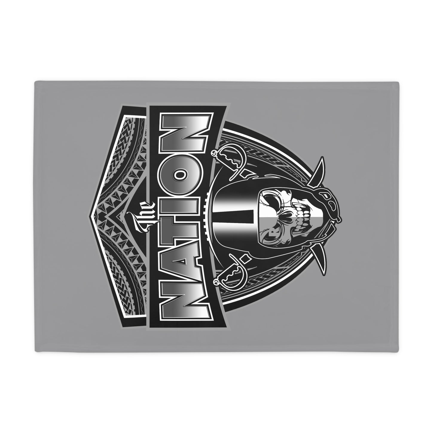 THE NATION Plush Fleece Blanket, Gray Skull Raiders Tribal Design