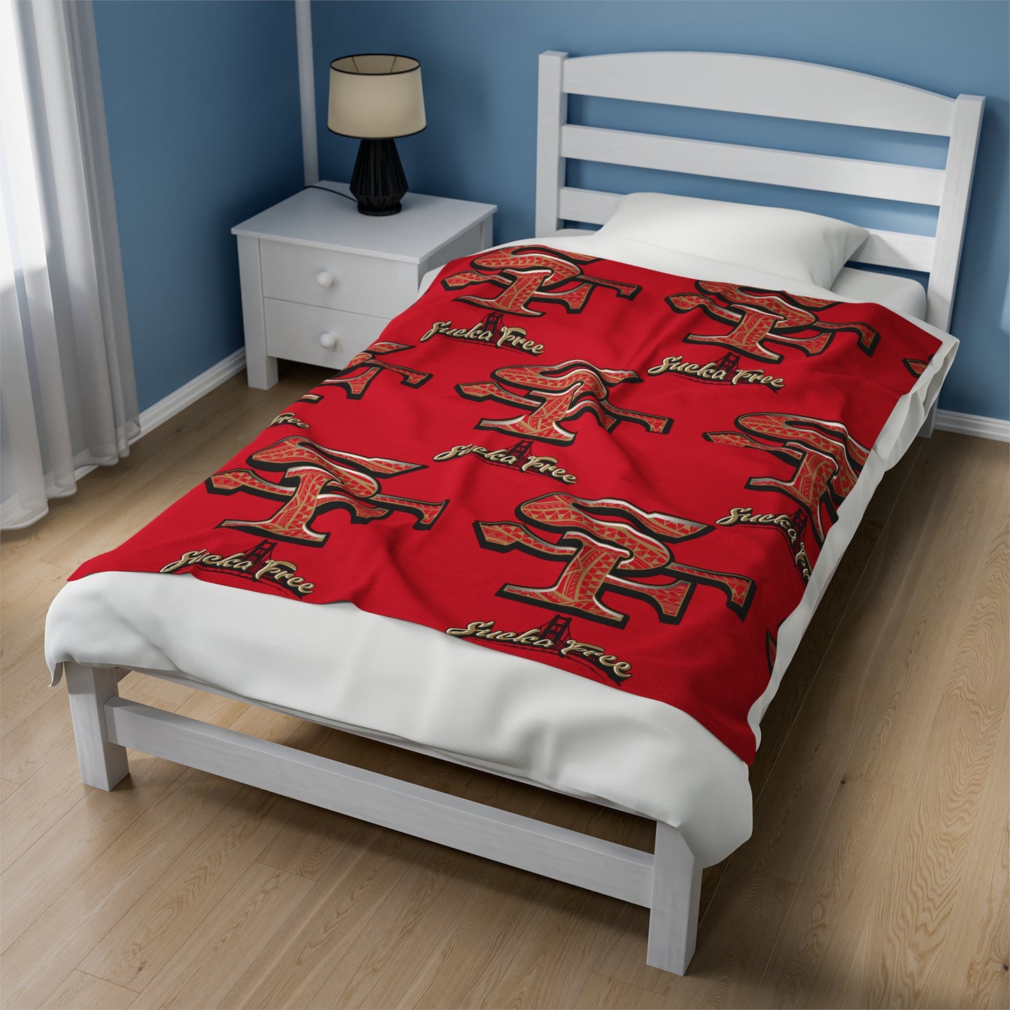 SF SUCKA FREE Velveteen Plush Blanket, Red Urban SF Tribal