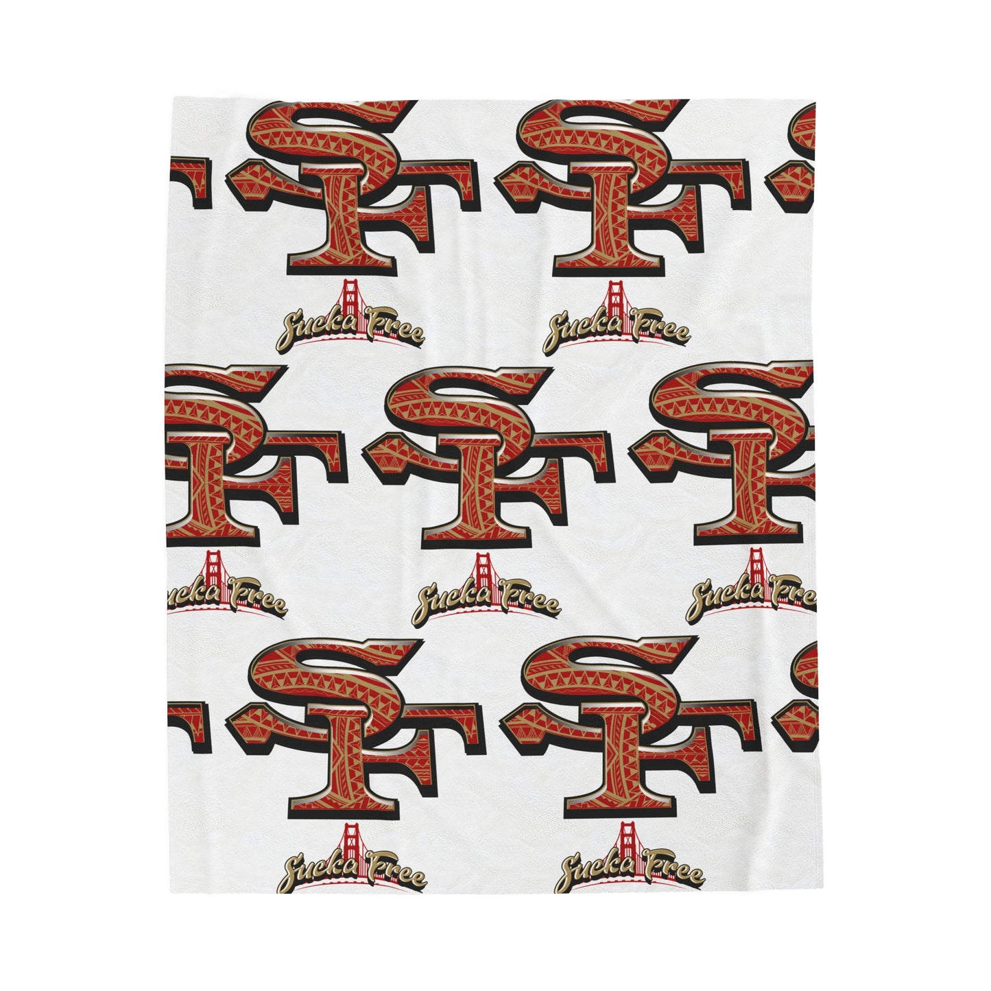 SF SUCKA FREE Velveteen Plush Blanket, White Urban SF Tribal