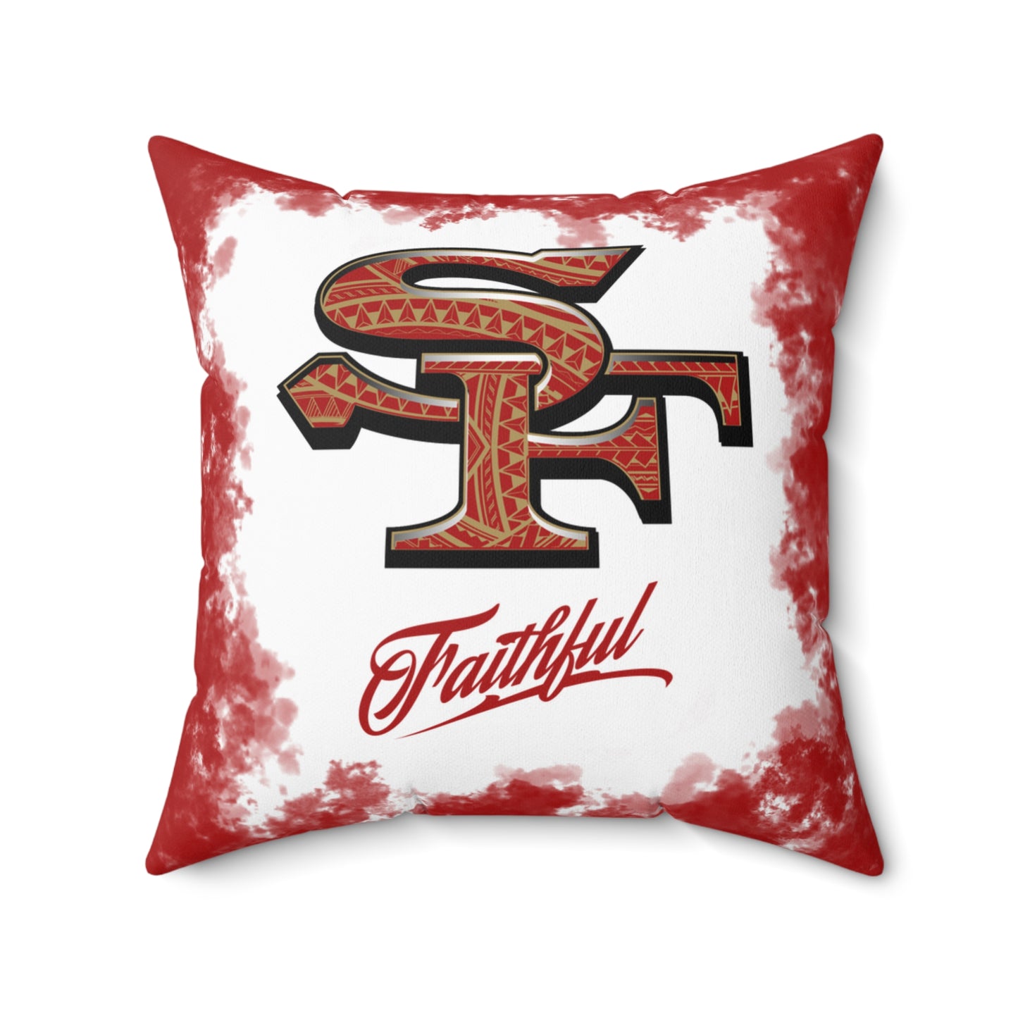 SF Faithful Tribal Faux Suede Square Pillow Niners Tribal, Fan Cave Gift