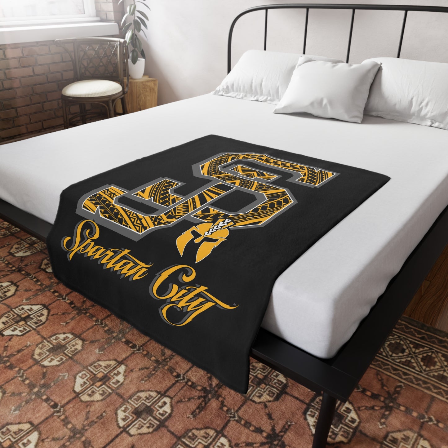 SJ SPARTAN CITY Plush Fleece Blanket, Black Custom SJ