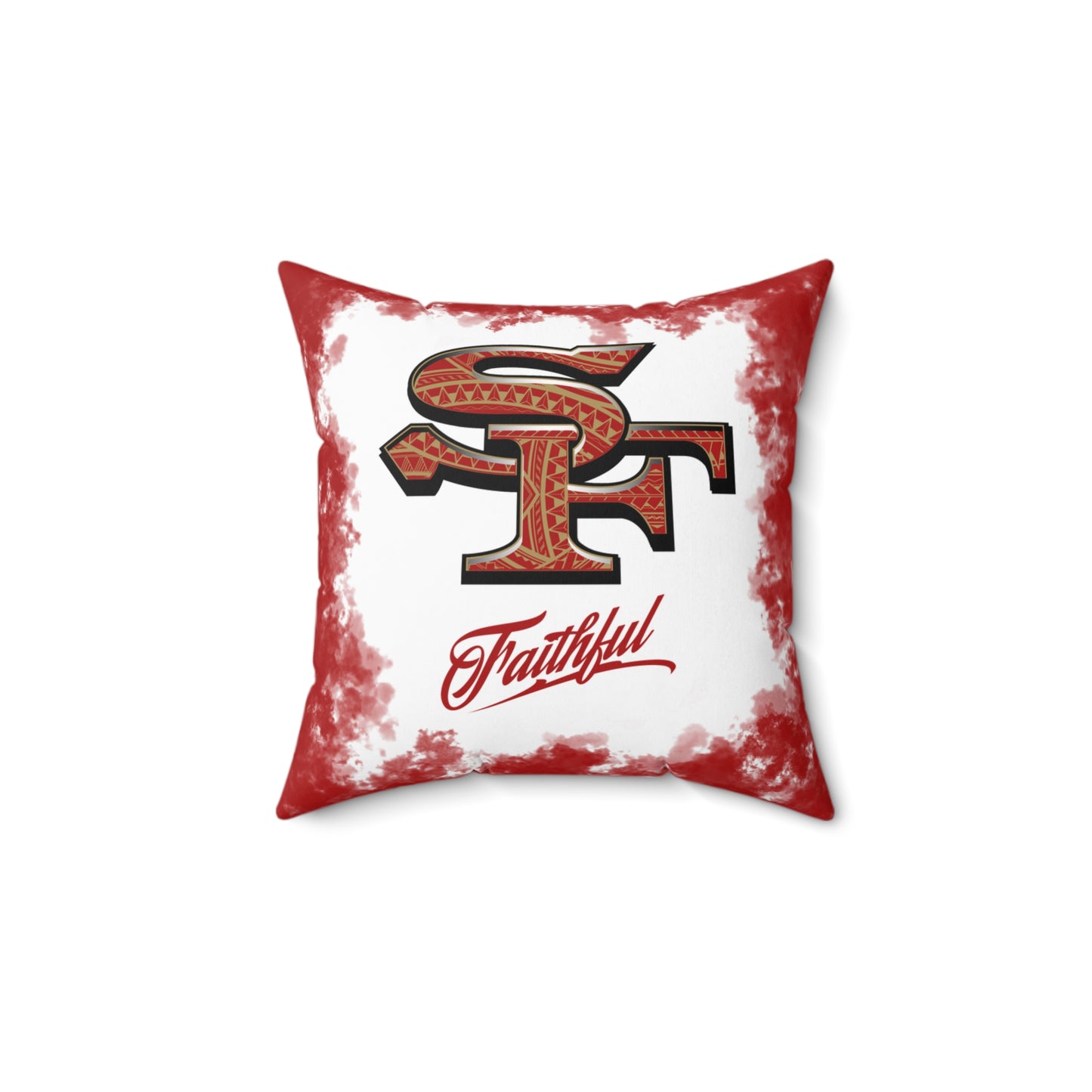 SF Faithful Tribal Faux Suede Square Pillow Niners Tribal, Fan Cave Gift