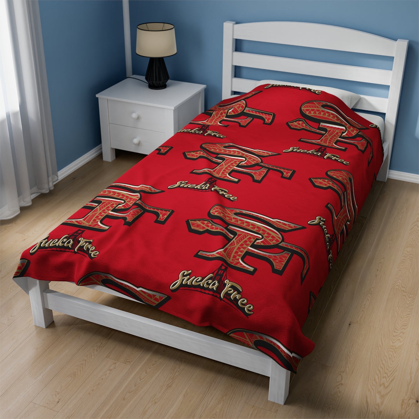 SF SUCKA FREE Velveteen Plush Blanket, Red Urban SF Tribal