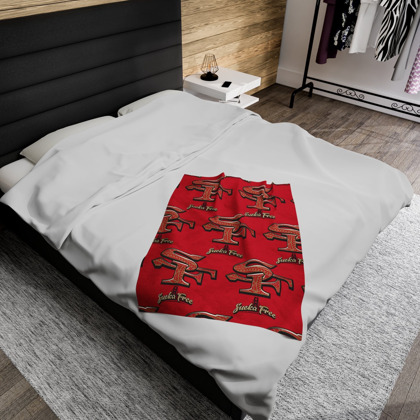 SF SUCKA FREE Velveteen Plush Blanket, Red Urban SF Tribal