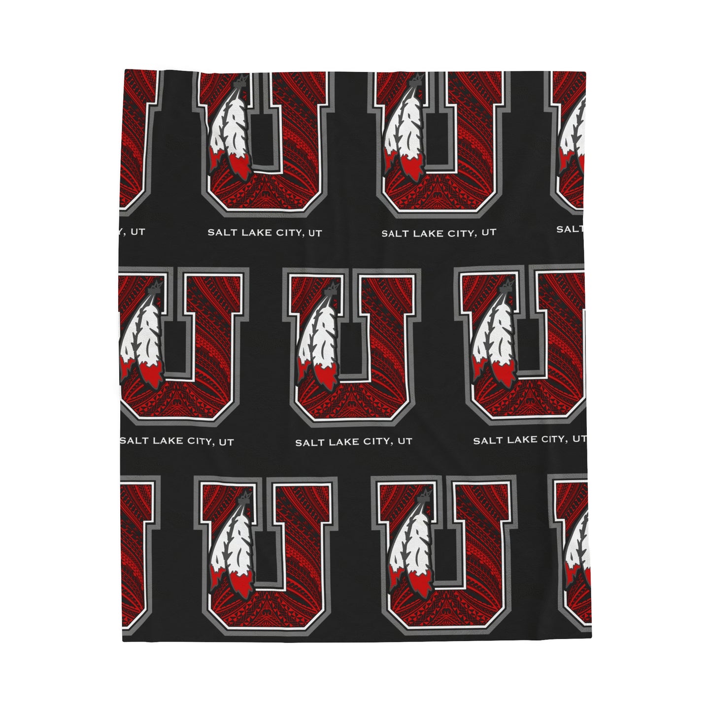 UTES TRIBAL Velveteen Plush Blanket, Black Utah Blackout Design