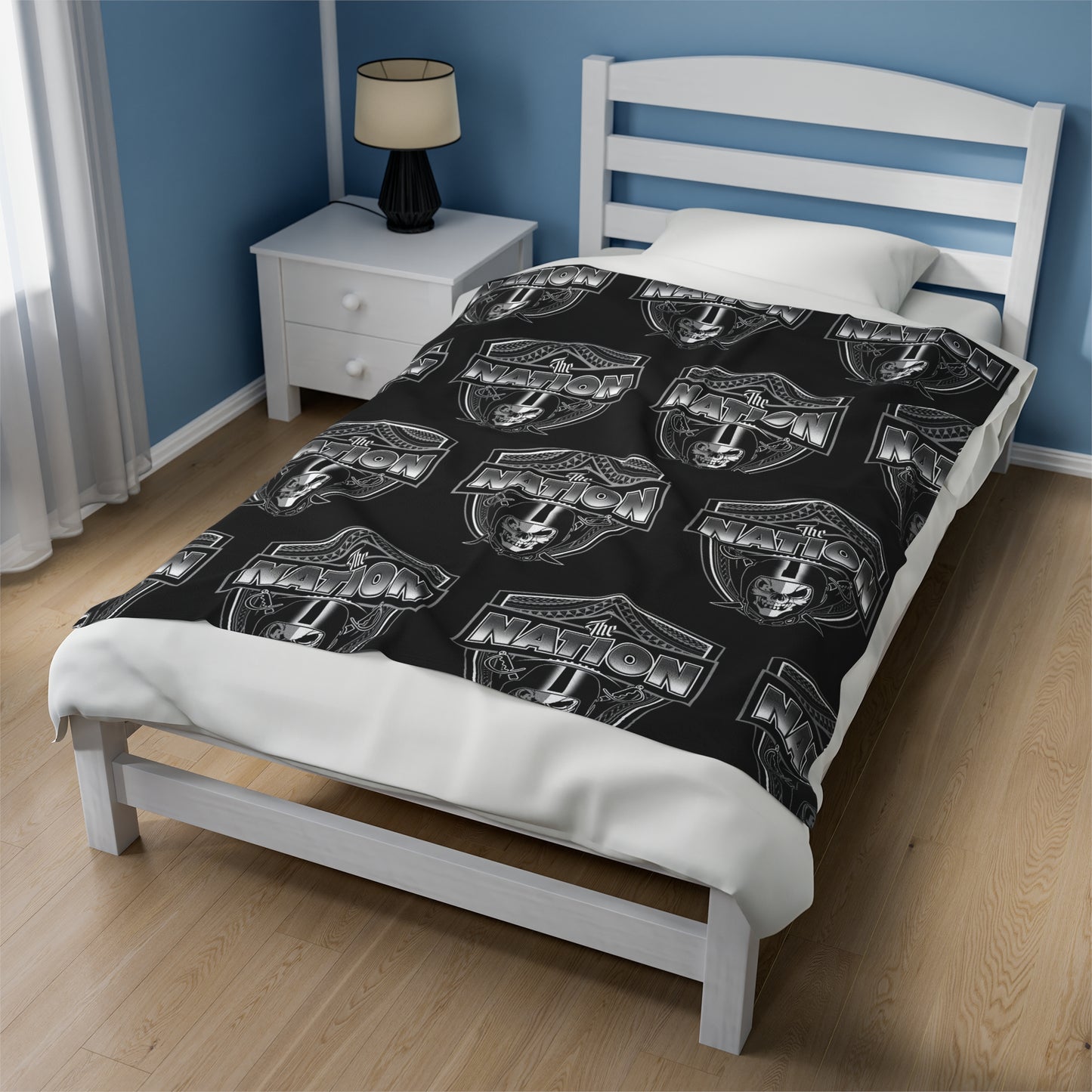 THE NATION TRIBAL Velveteen Plush Blanket, Black Skull Raiders Tribal