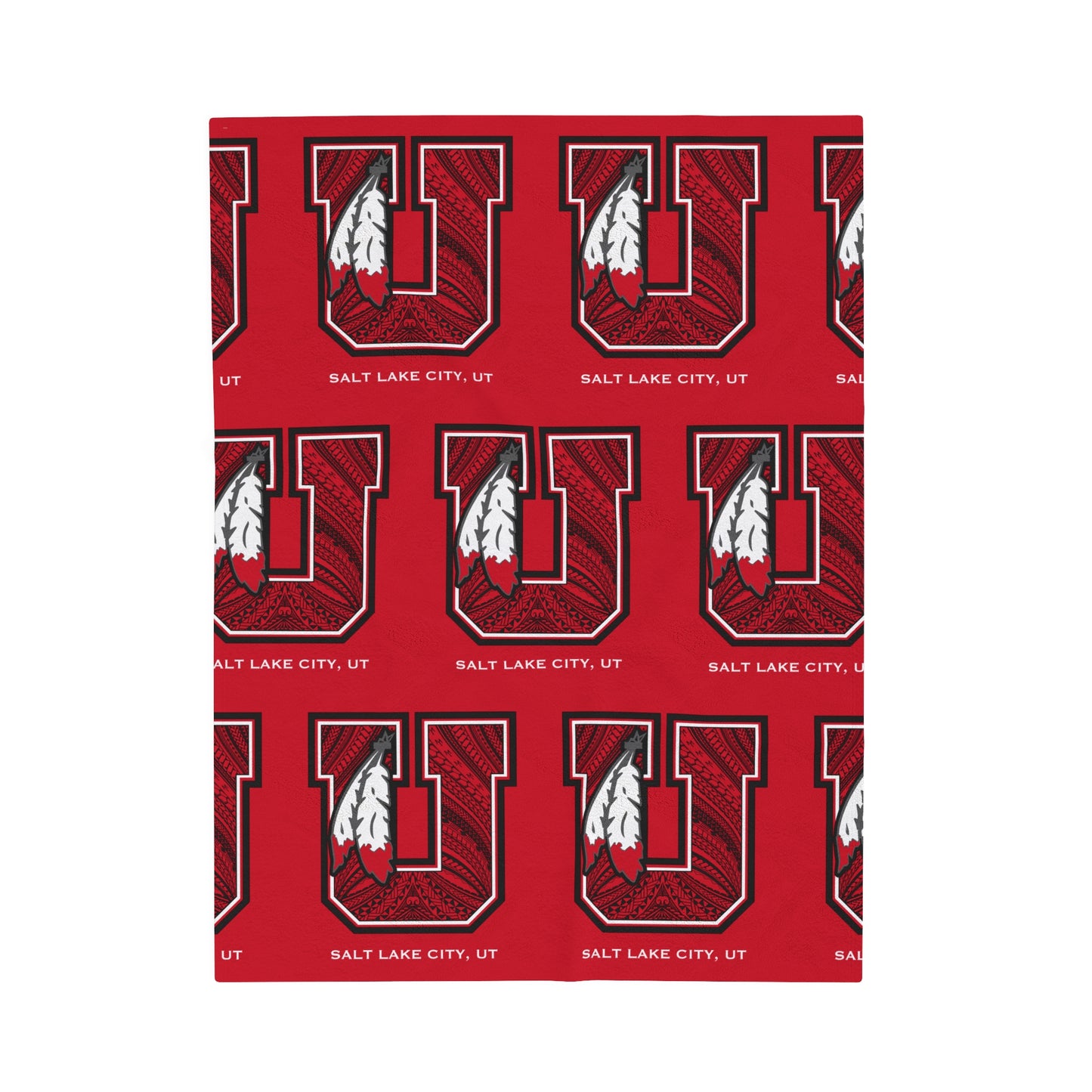 UTES TRIBAL Velveteen Plush Blanket, Red Utah Tribal Turf Design