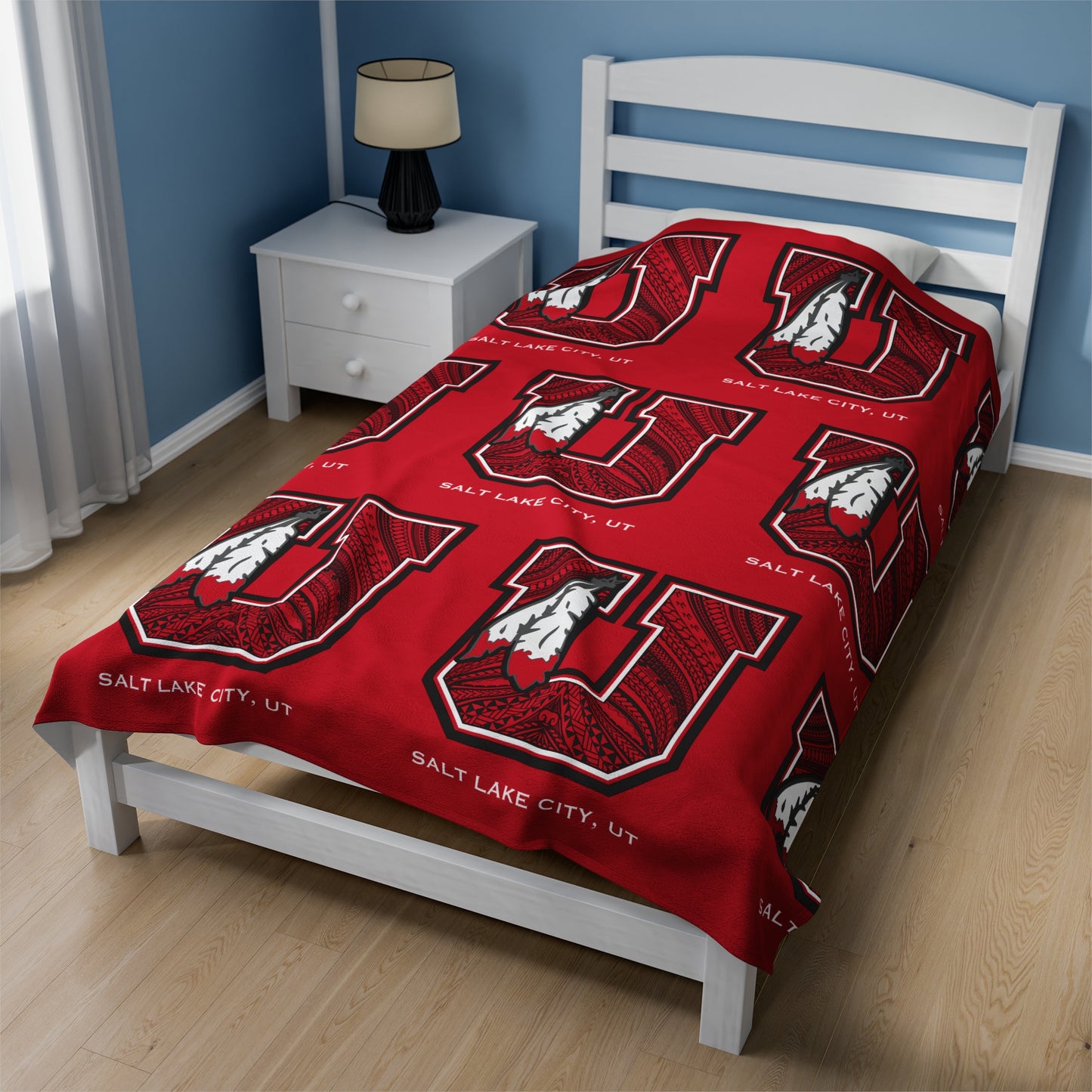 UTES TRIBAL Velveteen Plush Blanket, Red Utah Tribal Turf Design