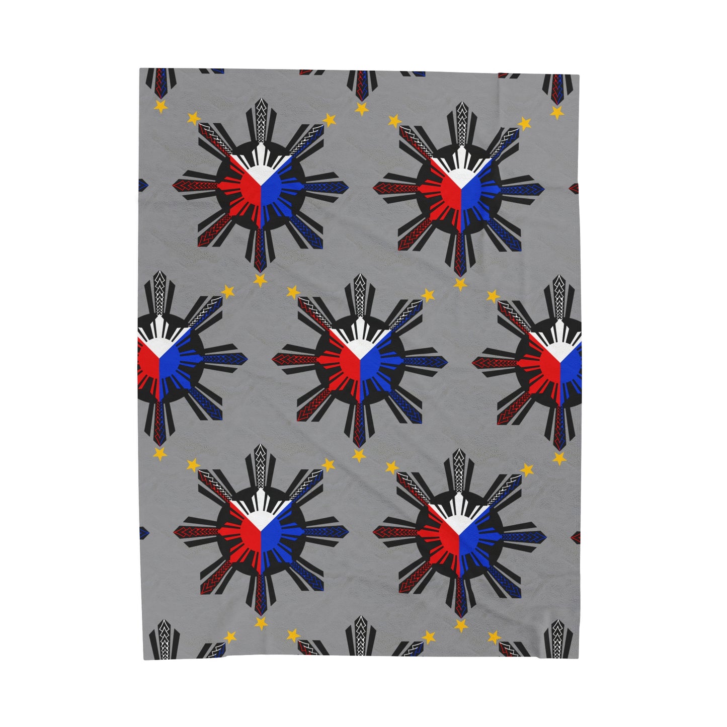 FILIPINO PROVINCE TRIBAL Velveteen Plush Blanket, Grey Filipino Design