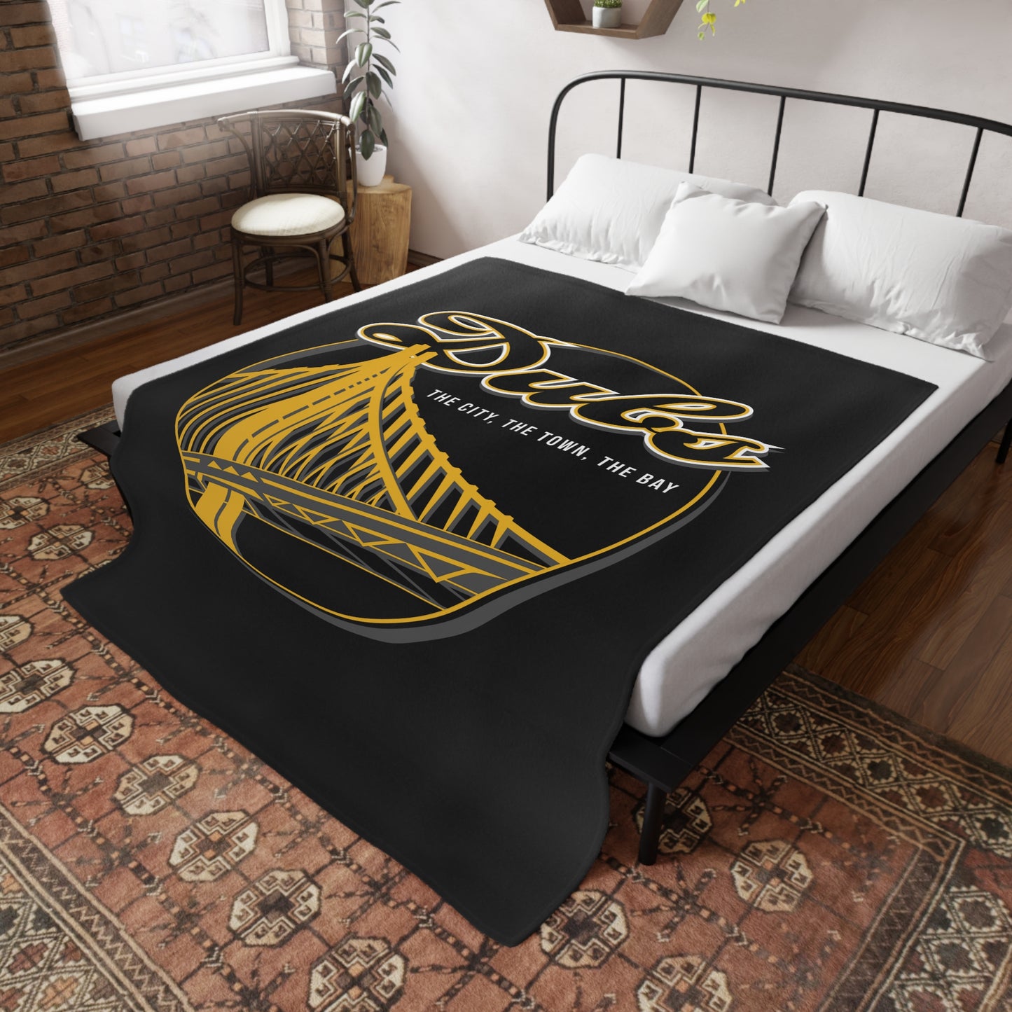 DUBS Plush Fleece Blanket, Black Bridge Tribal Design Bay Area