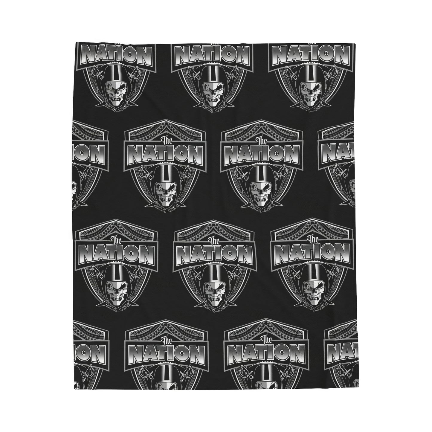 THE NATION TRIBAL Velveteen Plush Blanket, Black Skull Raiders Tribal