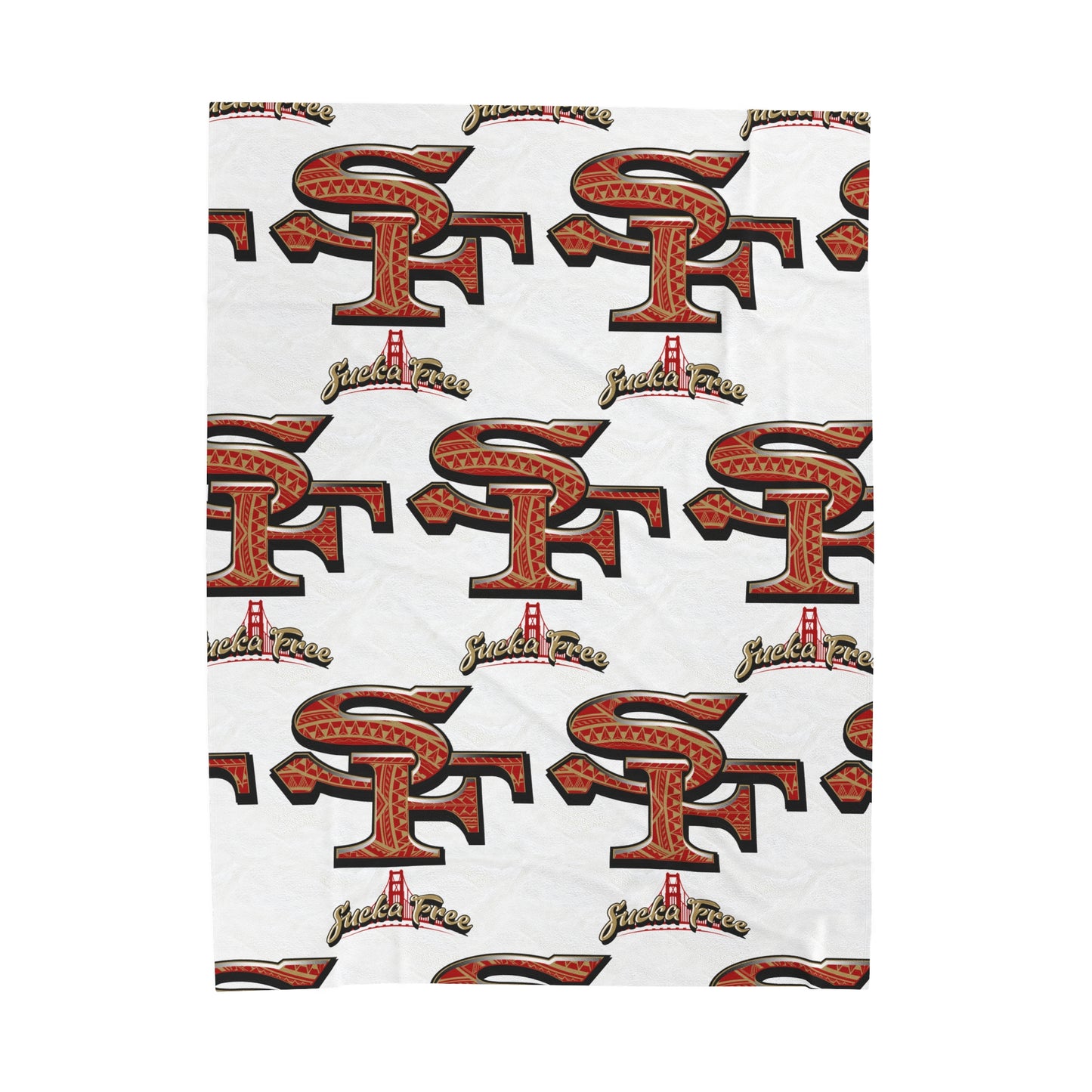 SF SUCKA FREE Velveteen Plush Blanket, White Urban SF Tribal