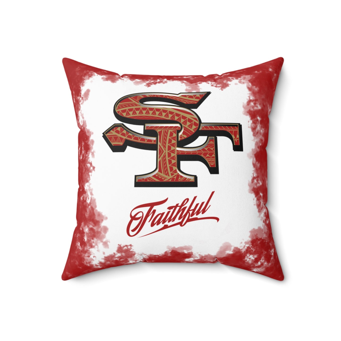 SF Faithful Tribal Faux Suede Square Pillow Niners Tribal, Fan Cave Gift