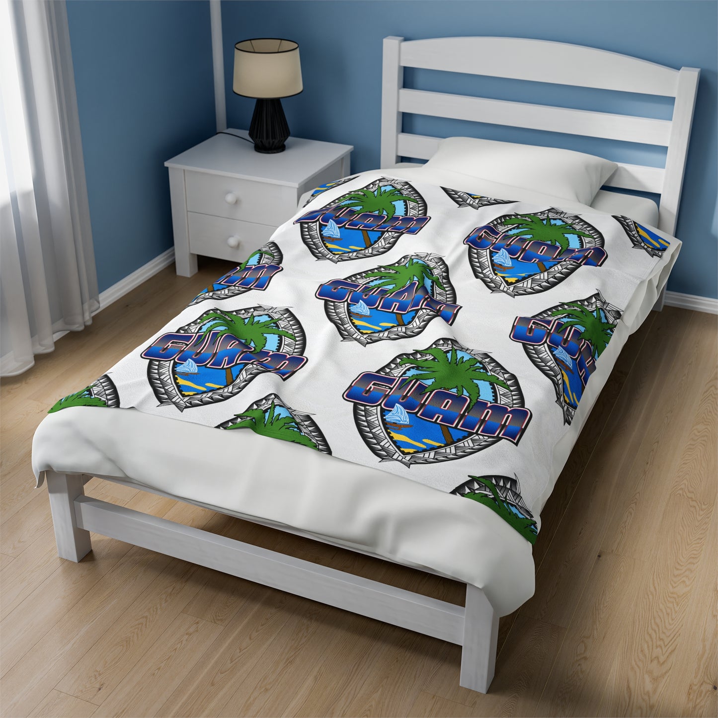 GUAM TRIBAL SEAL Velveteen Plush Blanket, White Custom Guam Seal