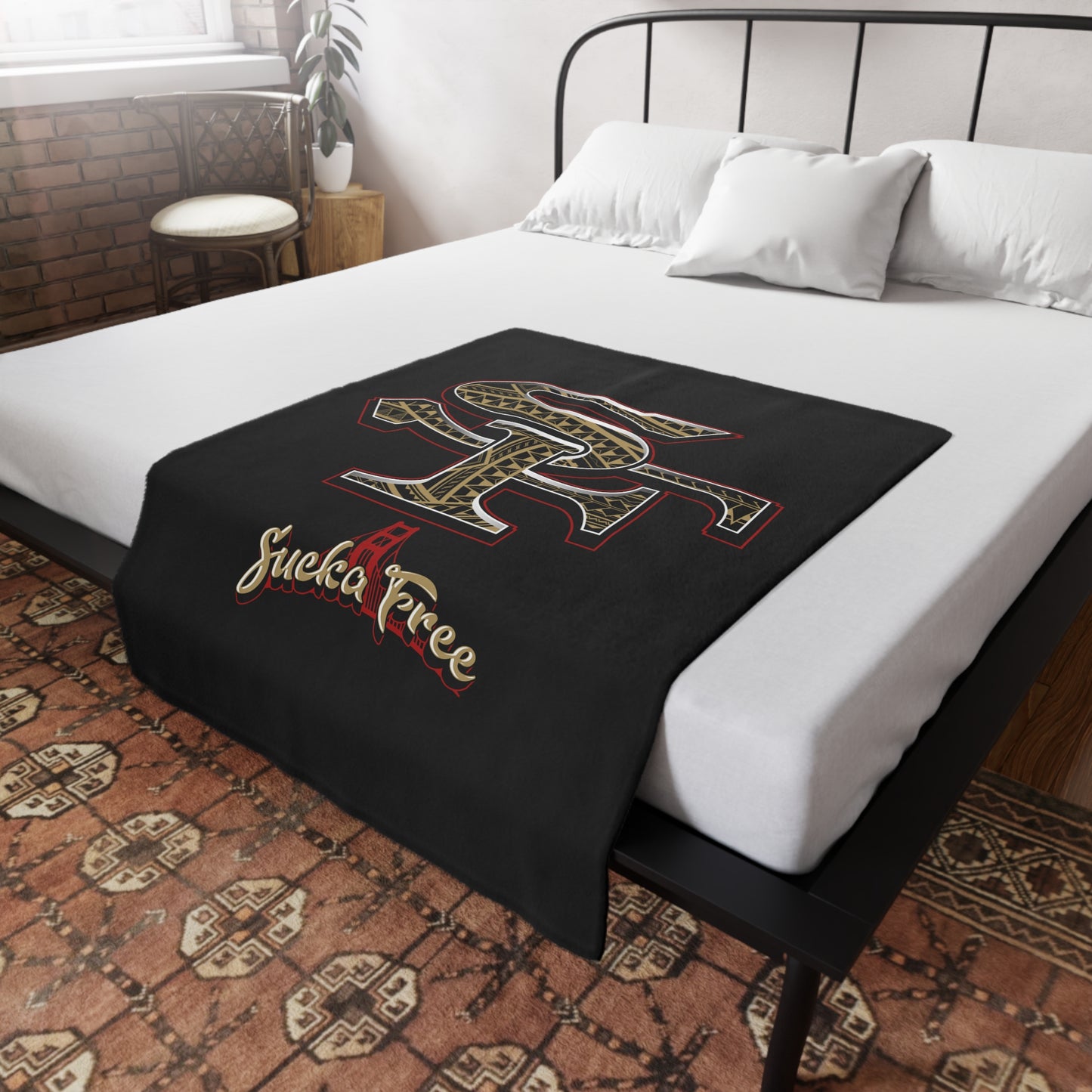 SF SUCKA FREE Plush Fleece Blanket, Black SF Urban Tribal Turf