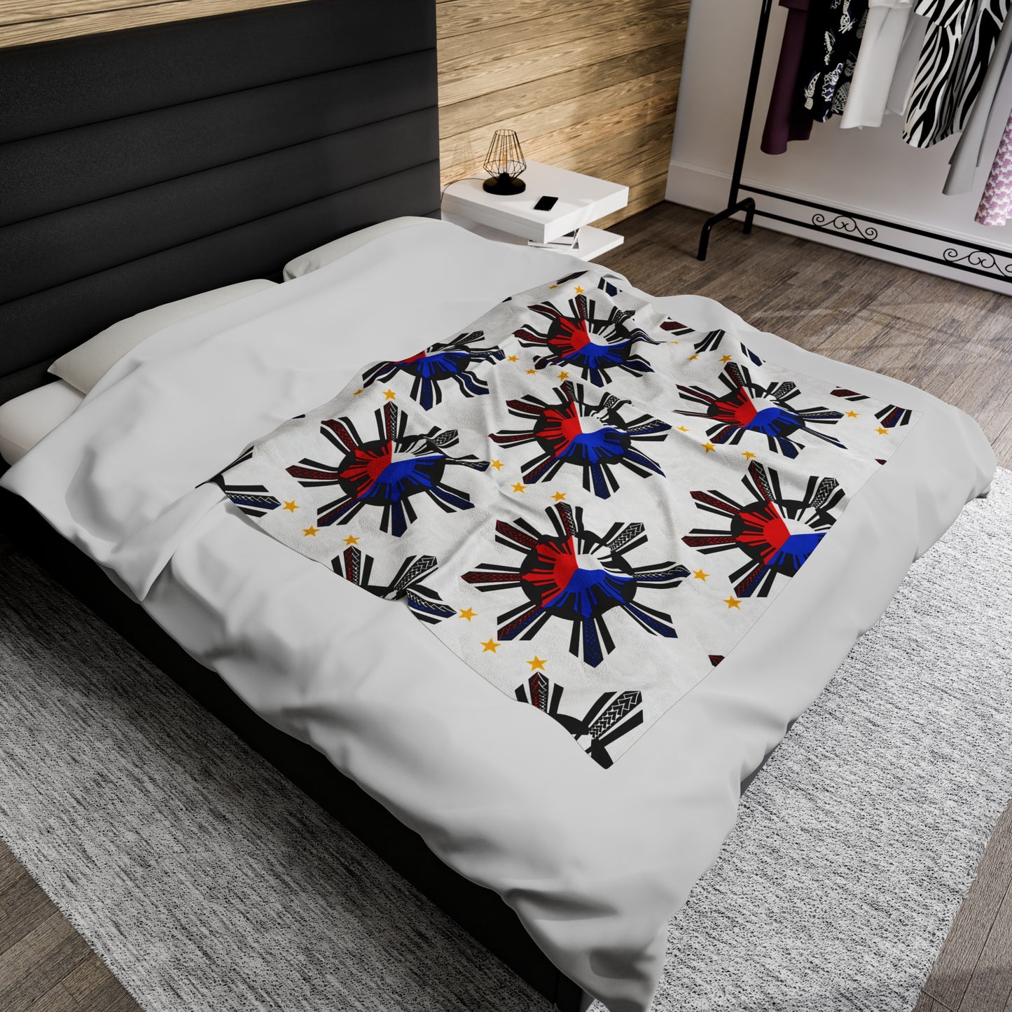 FILIPINO PROVINCE TRIBAL Velveteen Plush Blanket, White Filipino Design
