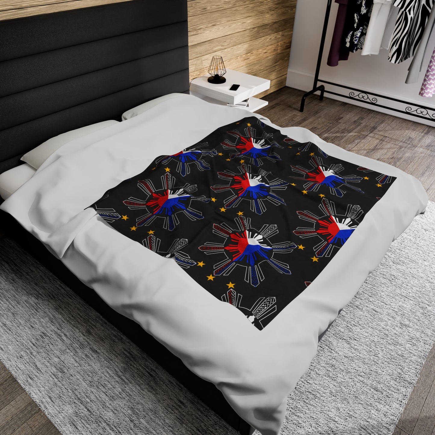 FILIPINO PROVINCE TRIBAL Velveteen Plush Blanket, Black Filipino Design