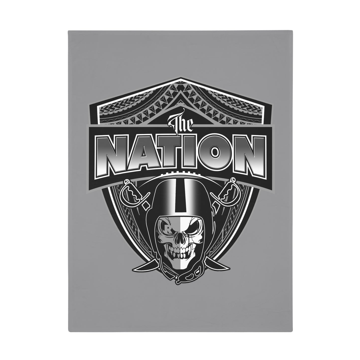 THE NATION Plush Fleece Blanket, Gray Skull Raiders Tribal Design