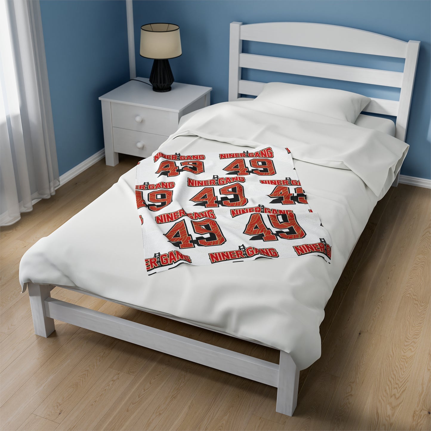 NINERGANG Velveteen Plush Blanket, White Niner Gang Design