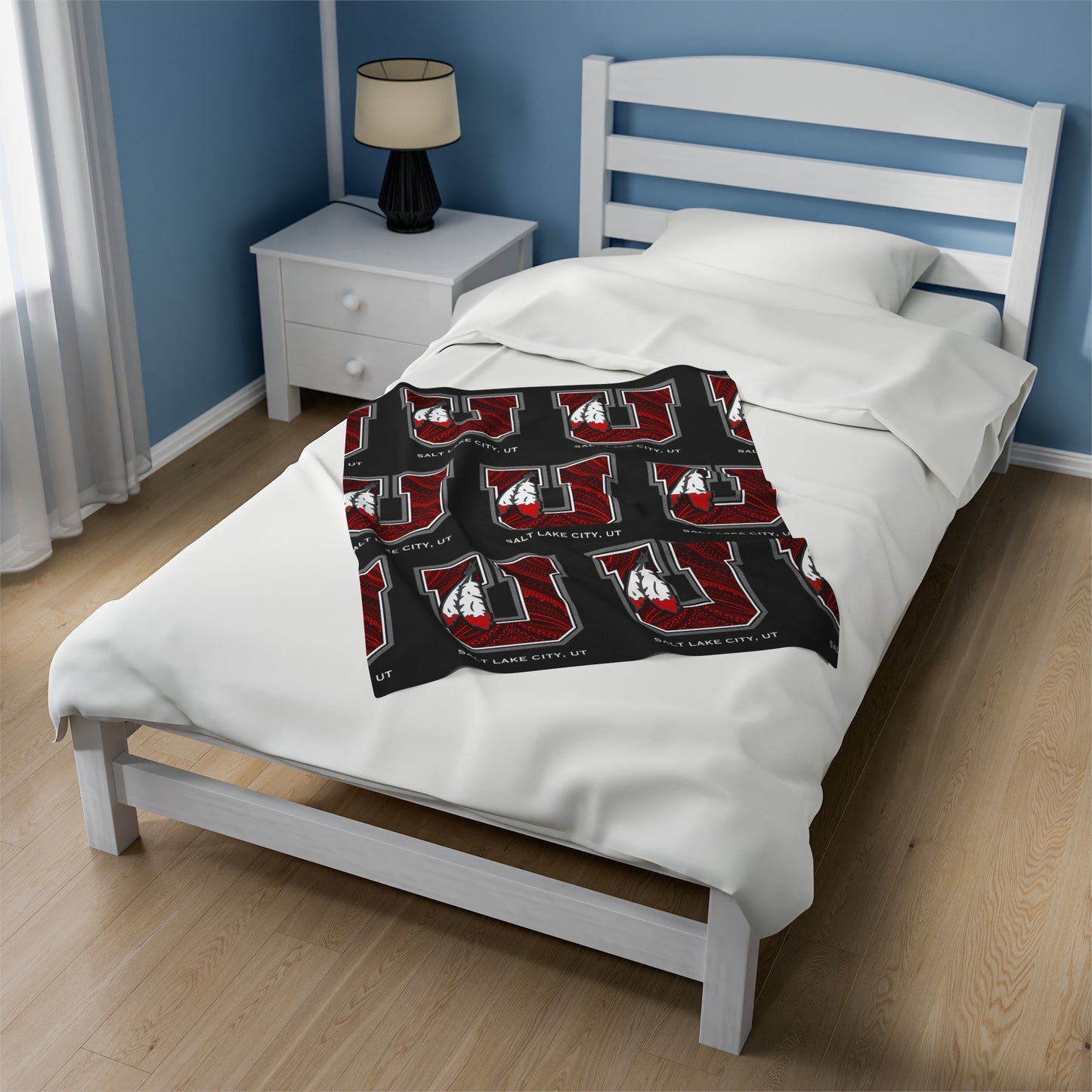 UTES TRIBAL Velveteen Plush Blanket, Black Utah Blackout Design