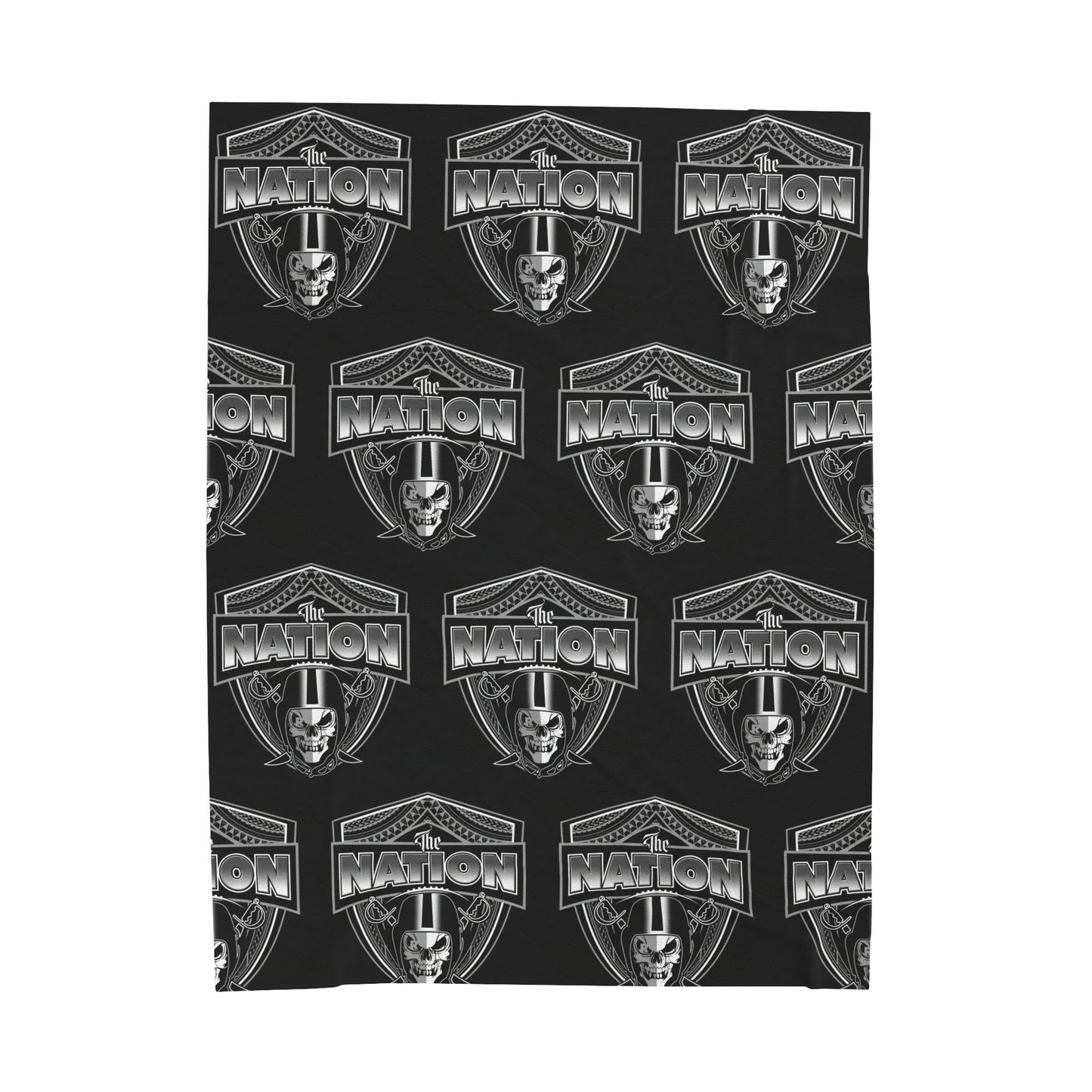 THE NATION TRIBAL Velveteen Plush Blanket, Black Skull Raiders Tribal