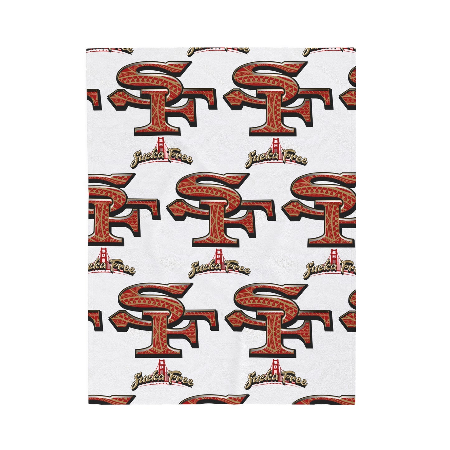 SF SUCKA FREE Velveteen Plush Blanket, White Urban SF Tribal