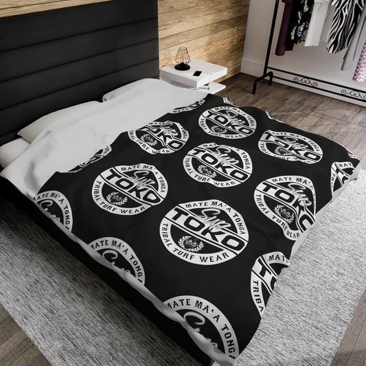 SUP TOKO TTW Velveteen Plush Blanket, Black Tribal Turf Wear Design