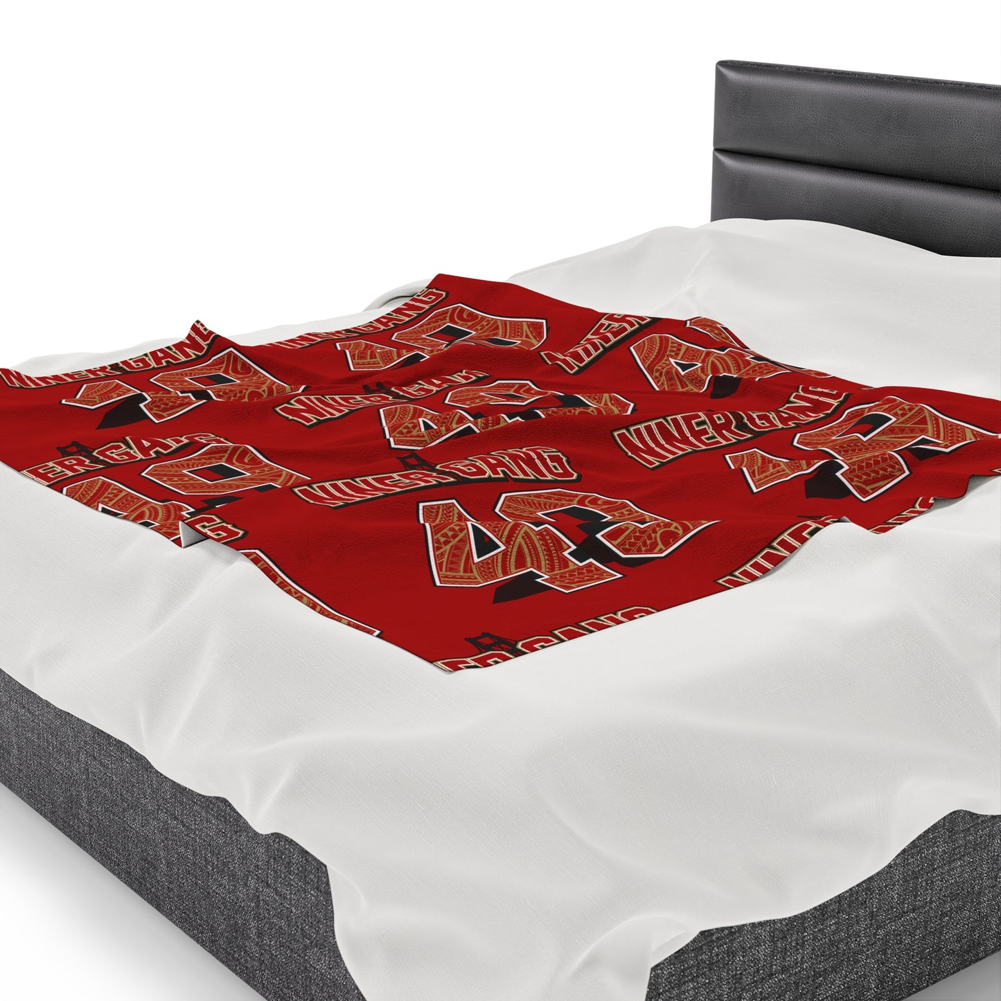 NINERGANG Velveteen Plush Blanket, Red Niner Gang Design 49 Tribal