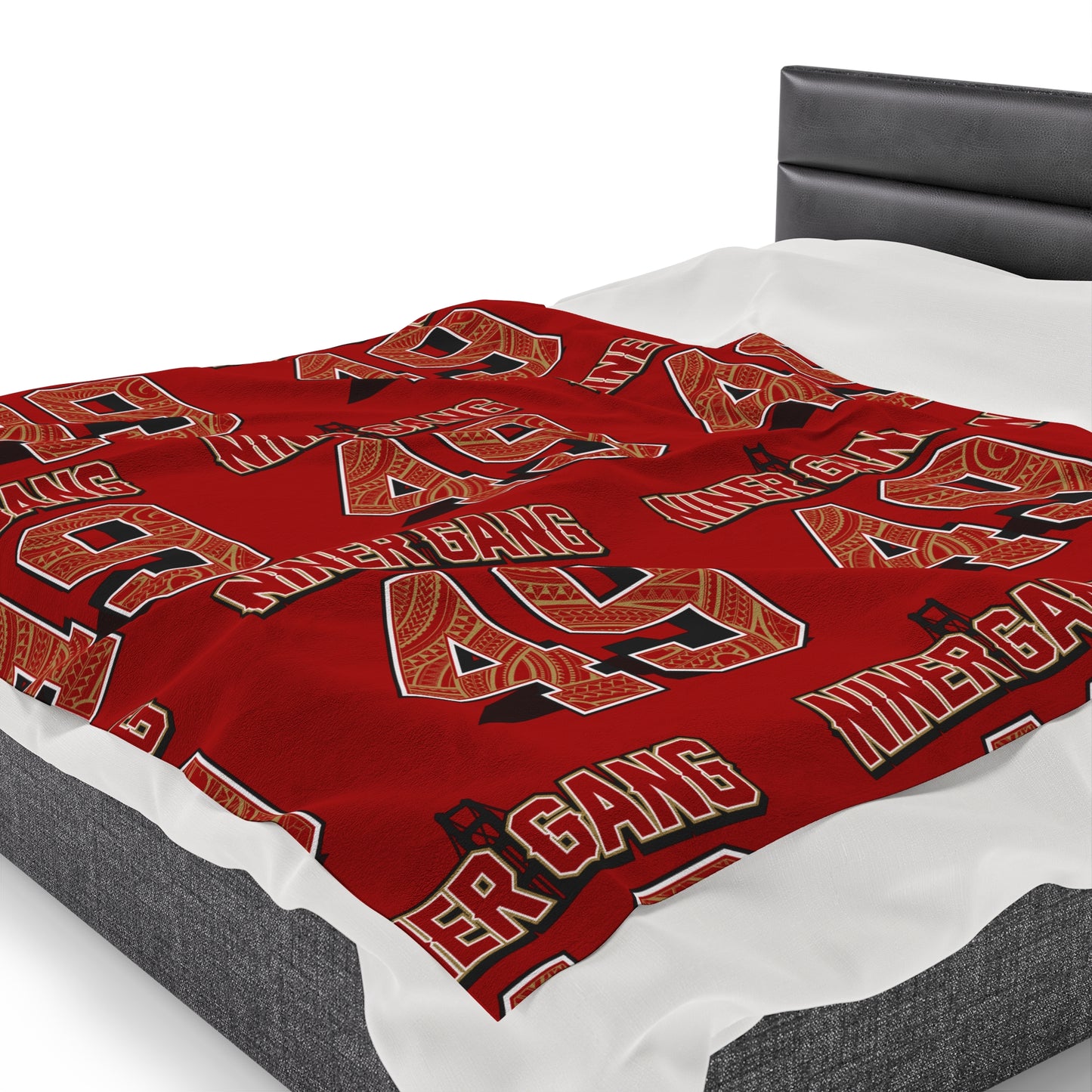 NINERGANG Velveteen Plush Blanket, Red Niner Gang Design 49 Tribal