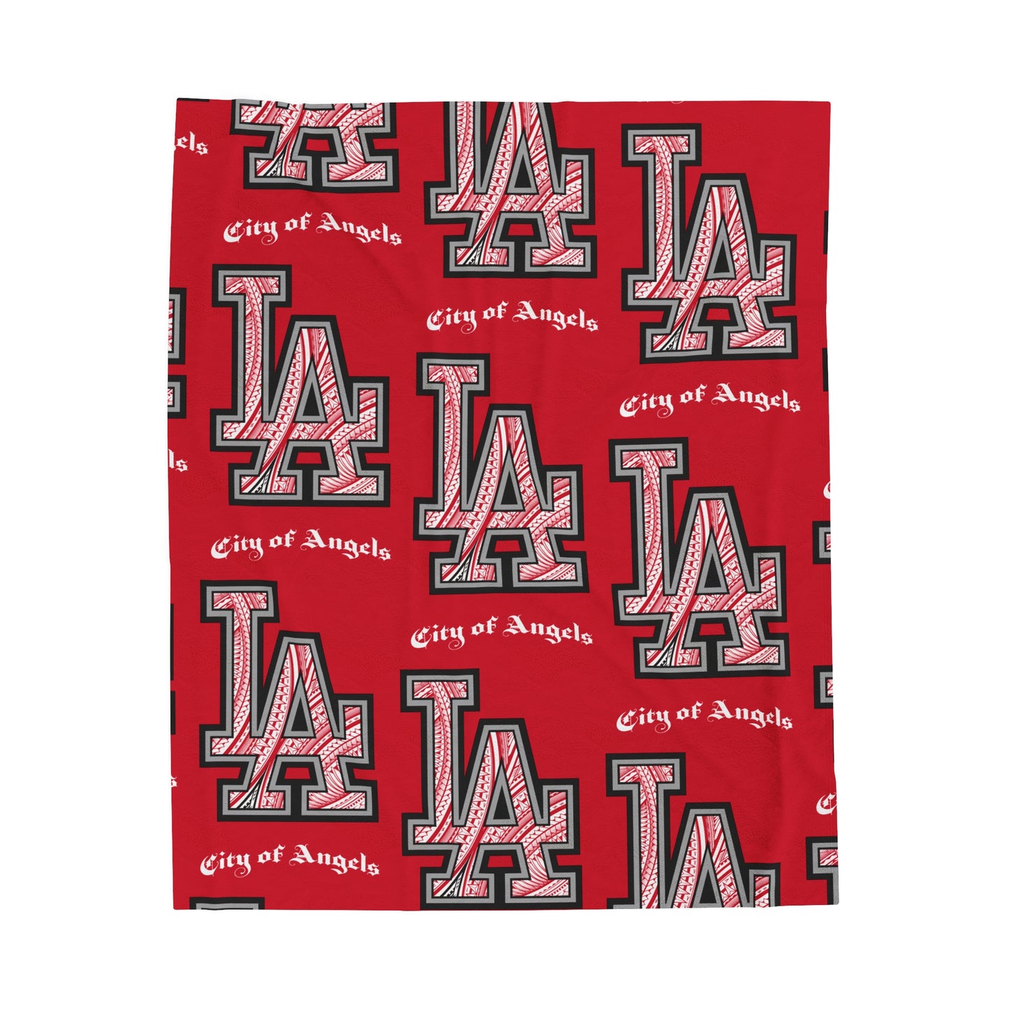 LA TRIBAL Velveteen Plush Blanket, Red City of Angels Tribal