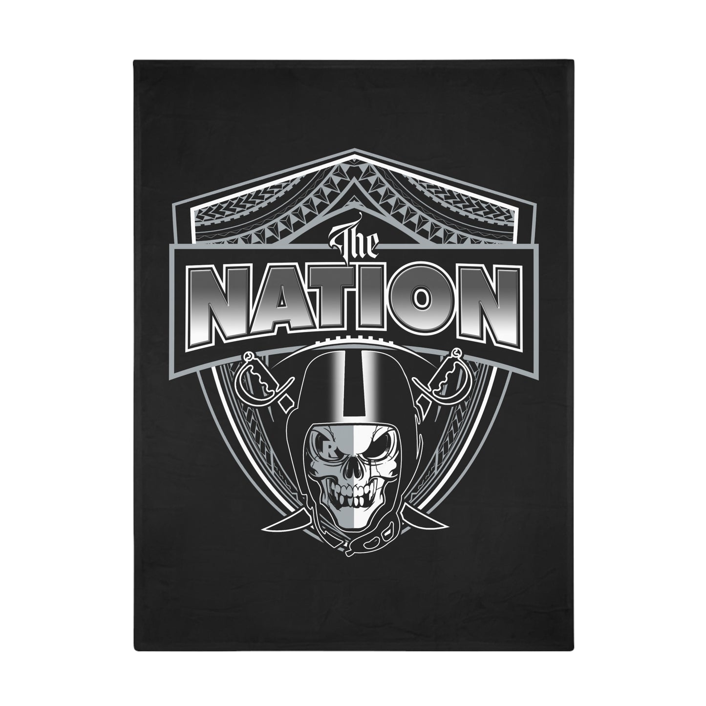 THE NATION Plush Fleece Blanket, Black Skull Nation Tribal Design
