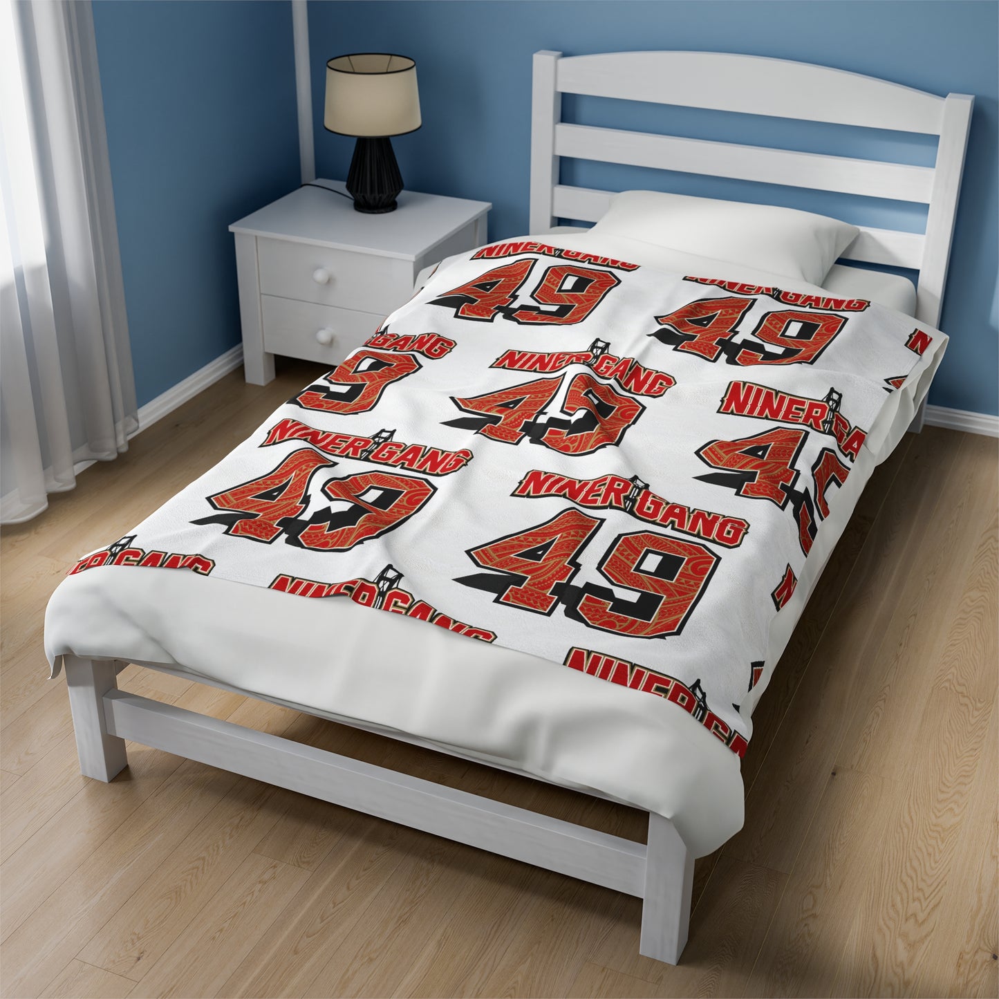 NINERGANG Velveteen Plush Blanket, White Niner Gang Design