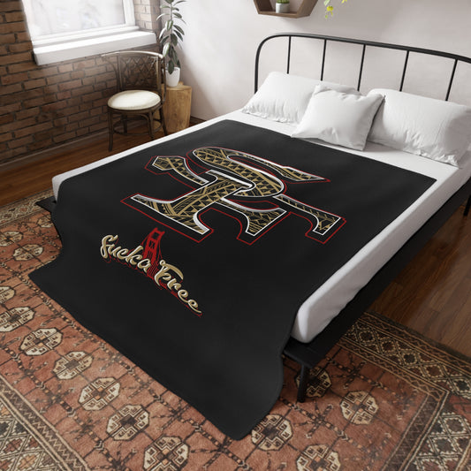SF SUCKA FREE Plush Fleece Blanket, Black SF Urban Tribal Turf