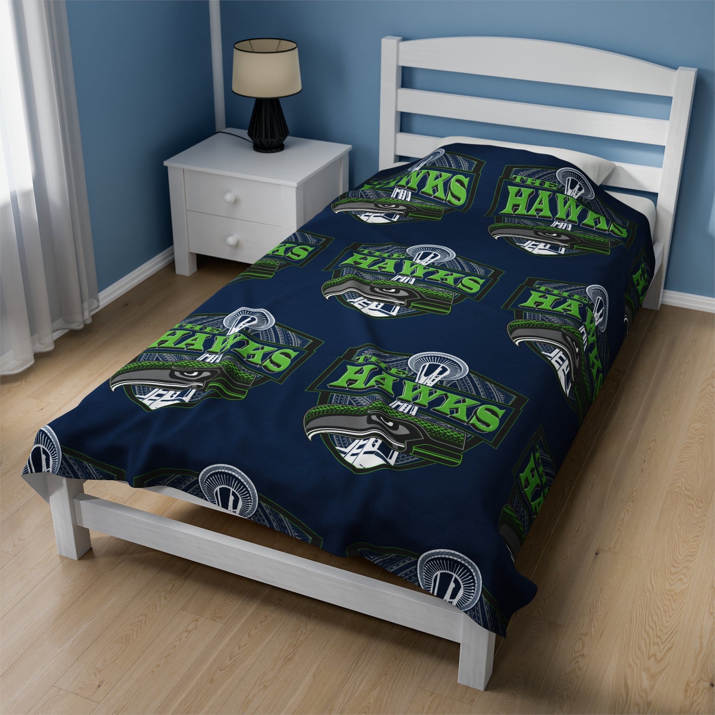THE HAWKS Velveteen Plush Blanket, Navy Hawks Custom Tribal