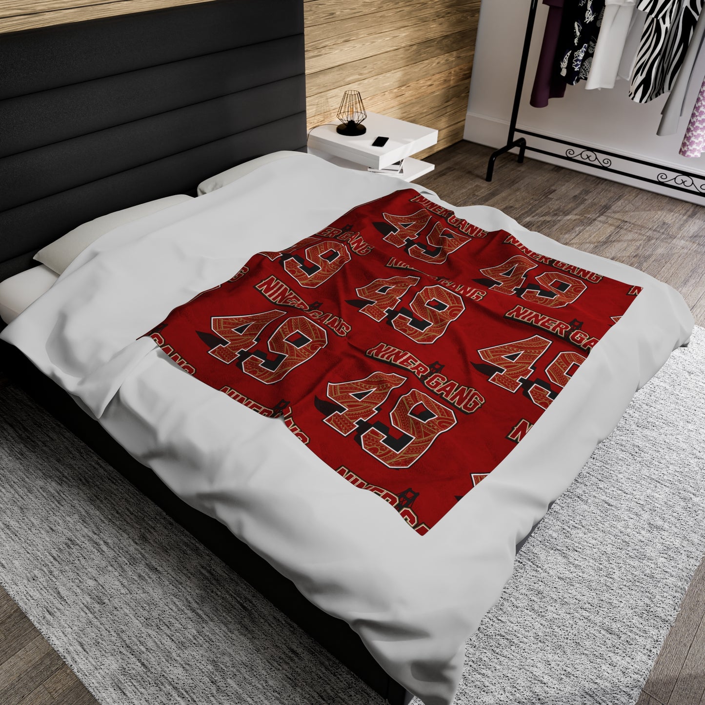 NINERGANG Velveteen Plush Blanket, Red Niner Gang Design 49 Tribal