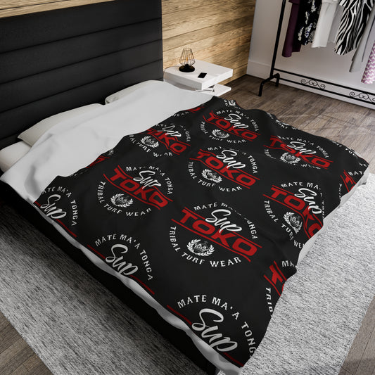 SUP TOKO TTW Velveteen Plush Blanket, Black Tribal Turf Wear Design