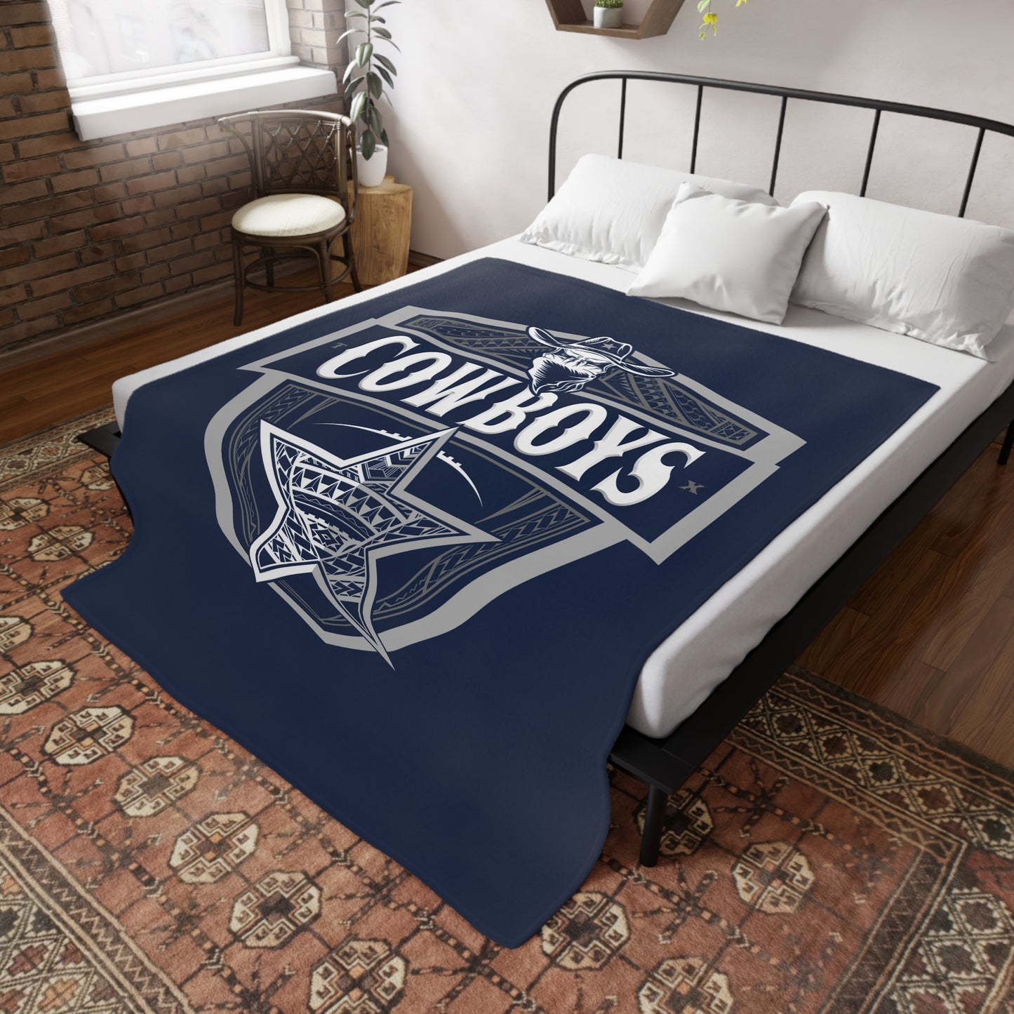 COWBOYS Plush Fleece Blanket, Navy Cowboys Tribal Turf Design