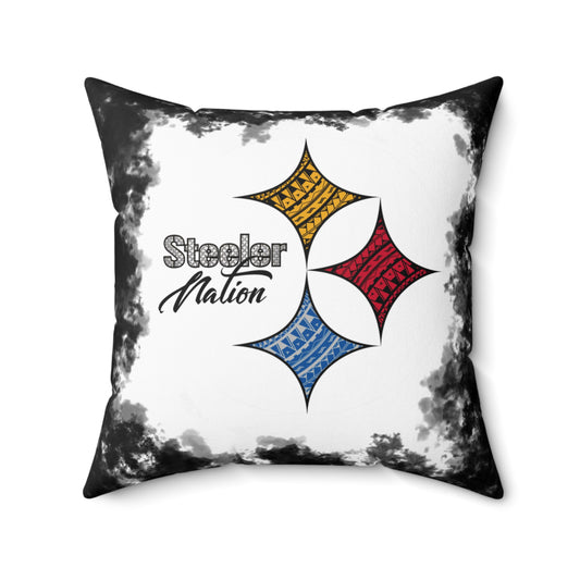 Steeler Nation Tribal Faux Suede Square Pillow Steelers Faux Suede Pillow, Man Cave Gift for Him