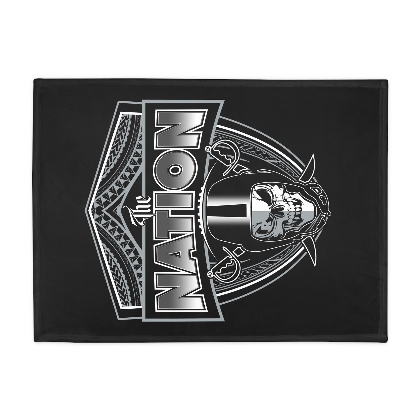 THE NATION Plush Fleece Blanket, Black Skull Nation Tribal Design