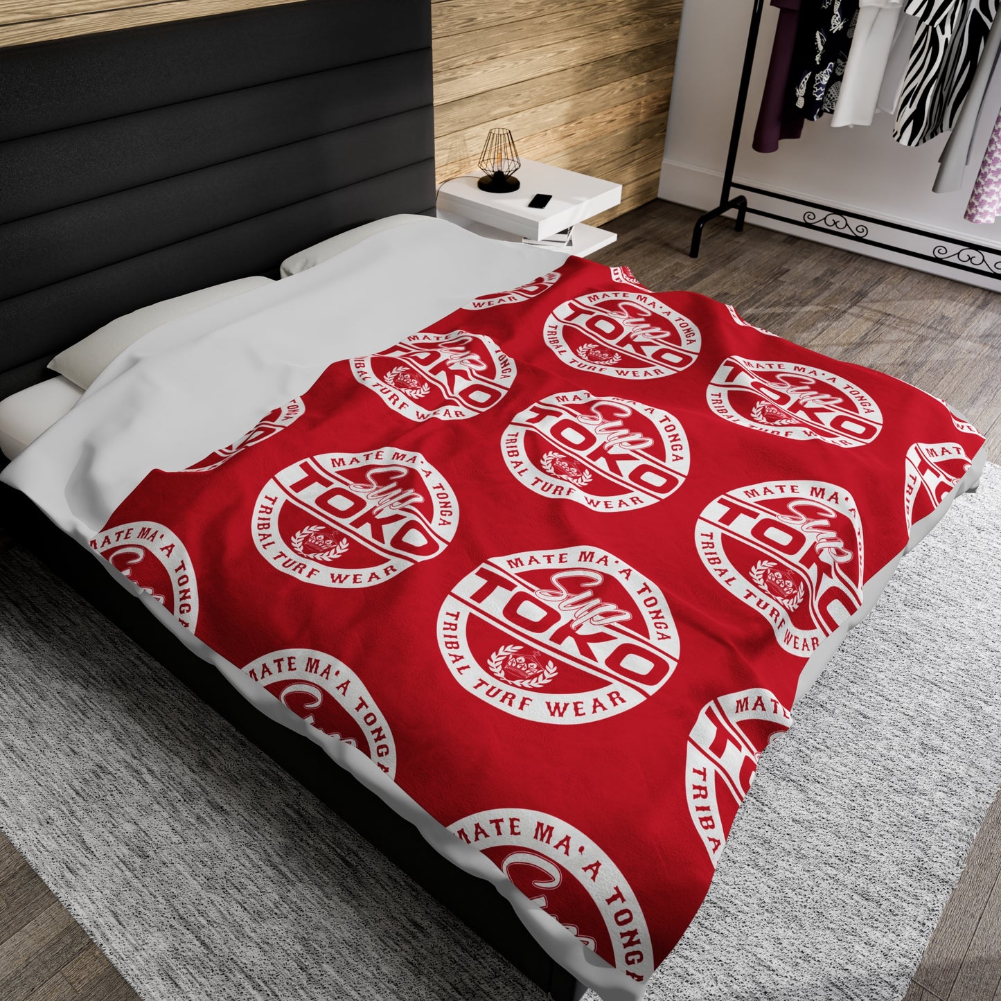 SUP TOKO TTW Velveteen Plush Blanket, Red Tribal Turf Wear Design